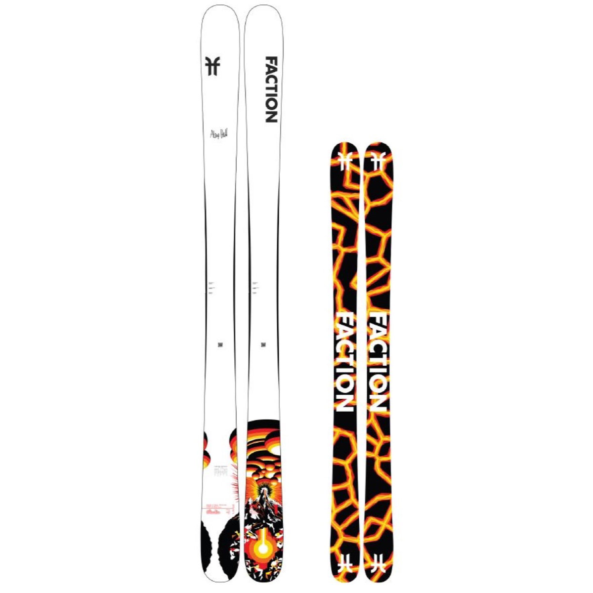 Skis, Zweierkopf-Skier, Weiße Grafik, Gemustertes Oberteil, Lava-Muster